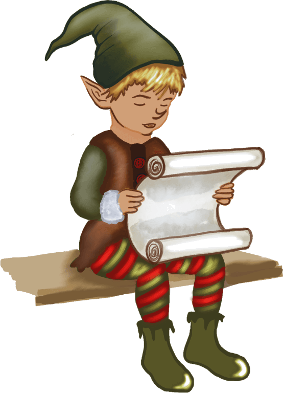 Hand-drawn elf reading a scroll by Irina