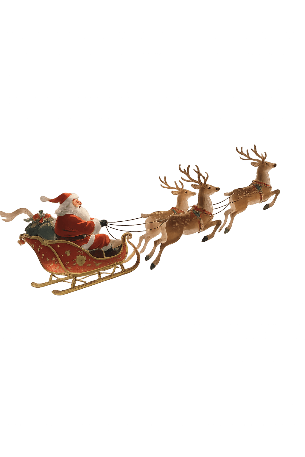 Santa flying in his sleigh with reindeer