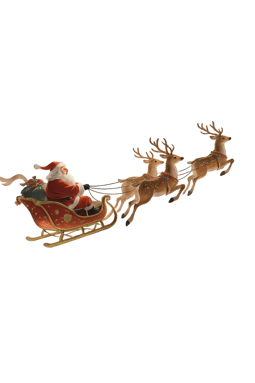 Santa flying in his sleigh with reindeer